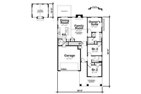 Floor Plan - Main Floor for Cottage House Plan #20-2399 - 3 bed, 2 bath