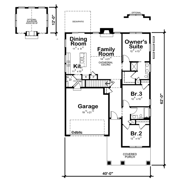 Floor Plan - Main Floor for Cottage House Plan #20-2399 - 3 bed, 2 bath