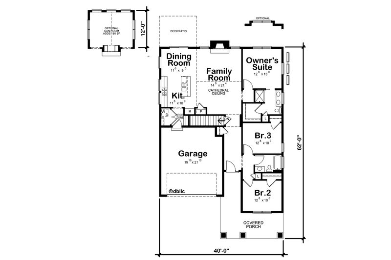 House Blueprint - Floor Plan - Main Floor for Cottage House Plan #20-2399 - 3 bed, 2 bath