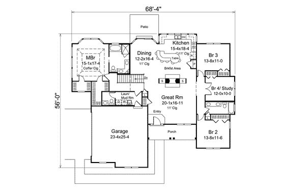 Floor Plan - Main Floor for Traditional House Plan #57-613 - 4 bed, 2.5 bath