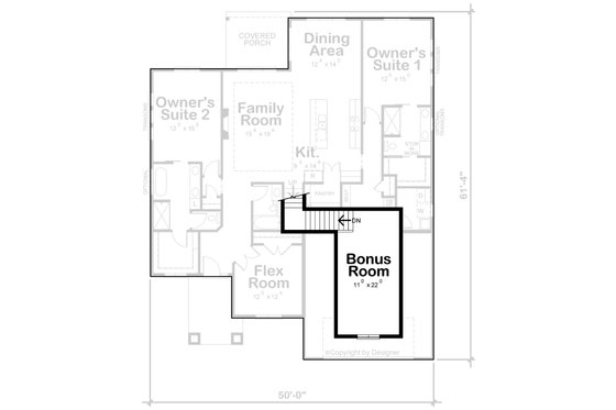 Floor Plan - Upper Floor for Contemporary House Plan #20-2428 - 2 bed, 2.5 bath