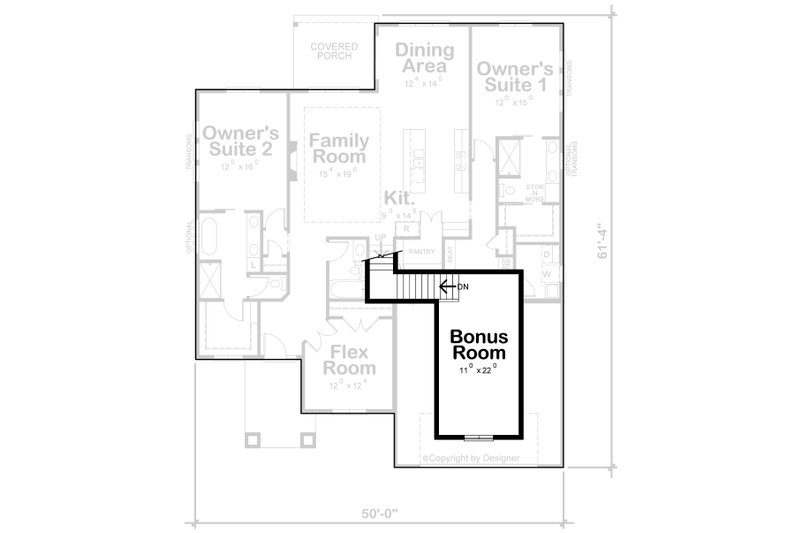 Dream House Plan - Floor Plan - Upper Floor for Contemporary House Plan #20-2428 - 2 bed, 2.5 bath