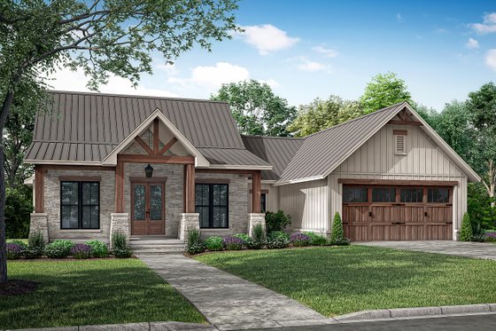 Exterior - Front Elevation 3 for Ranch House Plan #430-292 - 3 bed, 2.5 bath