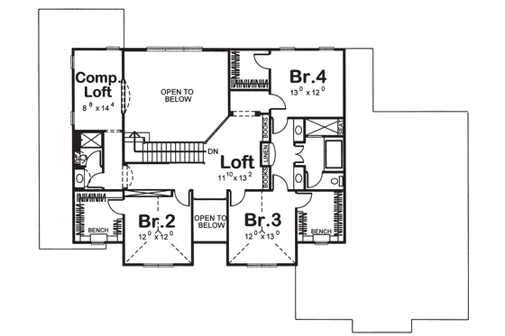 Floor Plan - Upper Floor for Mediterranean House Plan #455-161 - 4 bed, 3.5 bath
