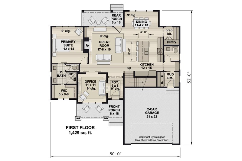 Architectural House Design - Floor Plan - Main Floor for Bungalow House Plan #51-1372 - 4 bed, 3.5 bath