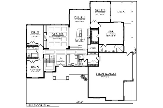 Floor Plan - Main Floor for Ranch House Plan #70-1427 - 3 bed, 2.5 bath