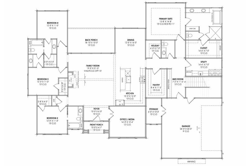 Home Plan - Floor Plan - Main Floor for Country House Plan #1096-213 - 4 bed, 3 bath