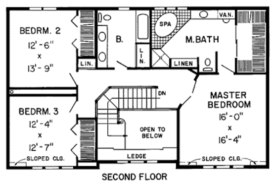 Floor Plan - Upper Floor for Tudor House Plan #312-327 - 3 bed, 2.5 bath