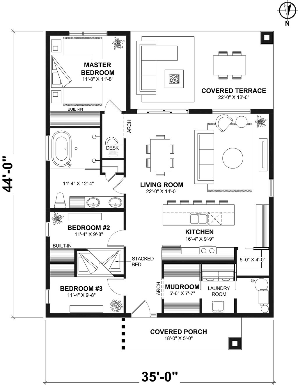Floor Plan - Main Floor for Farmhouse House Plan #23-2907 - 3 bed, 1 bath