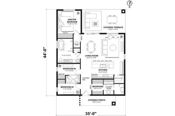 Floor Plan - Main Floor for Farmhouse House Plan #23-2907 - 3 bed, 1 bath