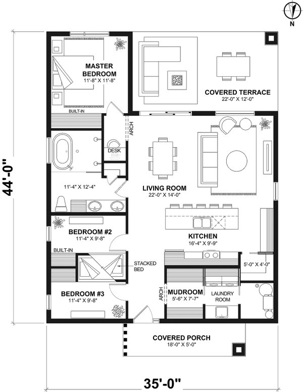 Dream House Plan - Floor Plan - Main Floor for Farmhouse House Plan #23-2907 - 3 bed, 1 bath