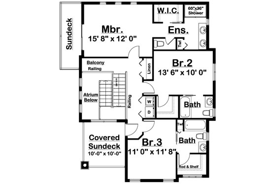 Floor Plan - Upper Floor for Prairie House Plan #126-225 - 3 bed, 3 bath
