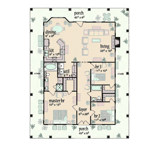 Home Plan - Southern Floor Plan - Main Floor Plan #36-136