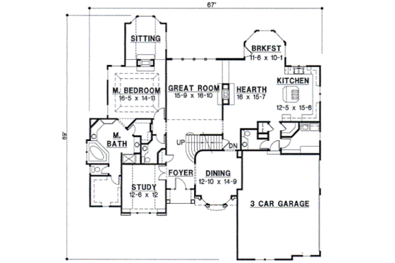 Floor Plan - Main Floor for European House Plan #67-310 - 4 bed, 5 bath