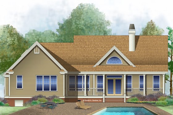 Exterior - Rear Elevation 1 for Country House Plan #929-577 - 3 bed, 2 bath
