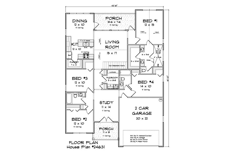 Architectural House Design - Floor Plan - Main Floor for Cottage House Plan #513-2424 - 4 bed, 3 bath
