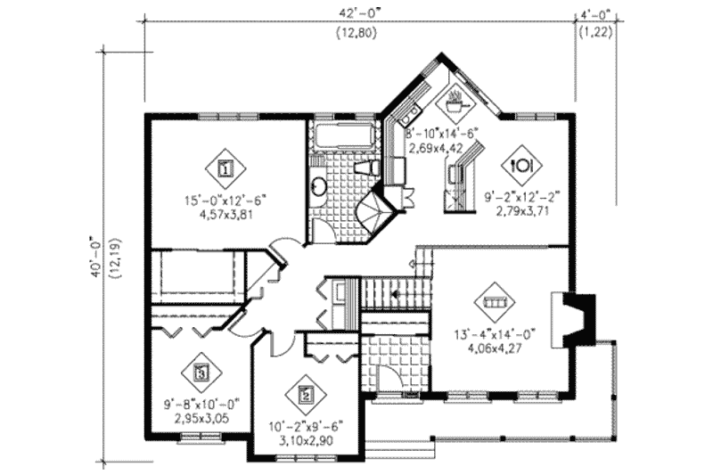 Home Plan - Floor Plan - Main Floor for Country House Plan #25-1120 - 3 bed, 1 bath
