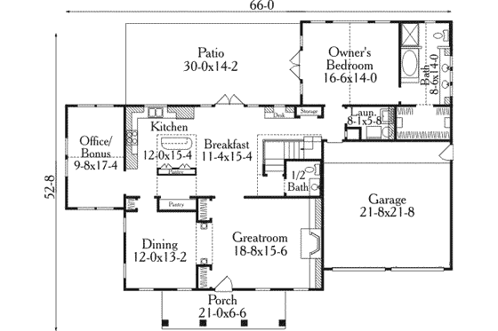 Floor Plan - Main Floor for Southern House Plan #406-197 - 3 bed, 2.5 bath