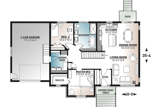 Floor Plan - Main Floor for Country House Plan #23-2721 - 2 bed, 1 bath