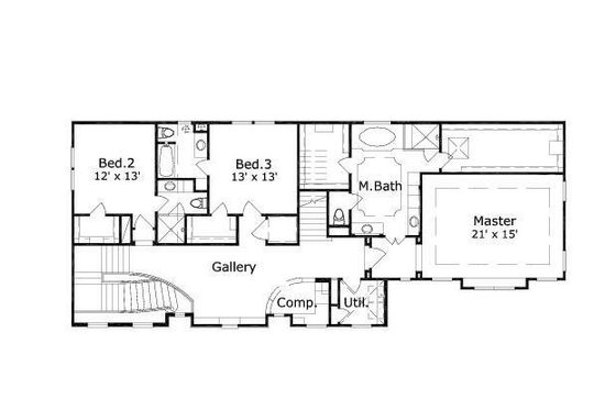 Floor Plan - Upper Floor for European House Plan #411-488 - 4 bed, 3.5 bath