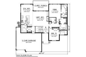 Floor Plan - Main Floor for Prairie House Plan #70-1268 - 2 bed, 2.5 bath