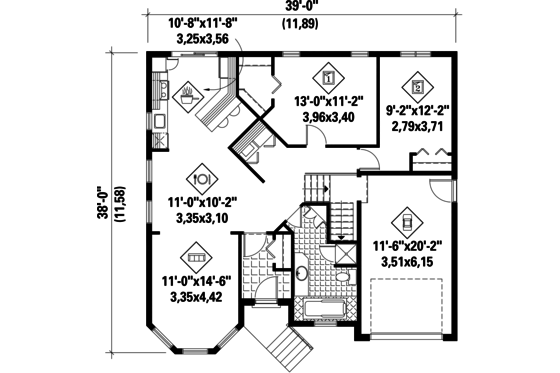 Floor Plan - Main Floor for Victorian House Plan #25-4532 - 2 bed, 1 bath
