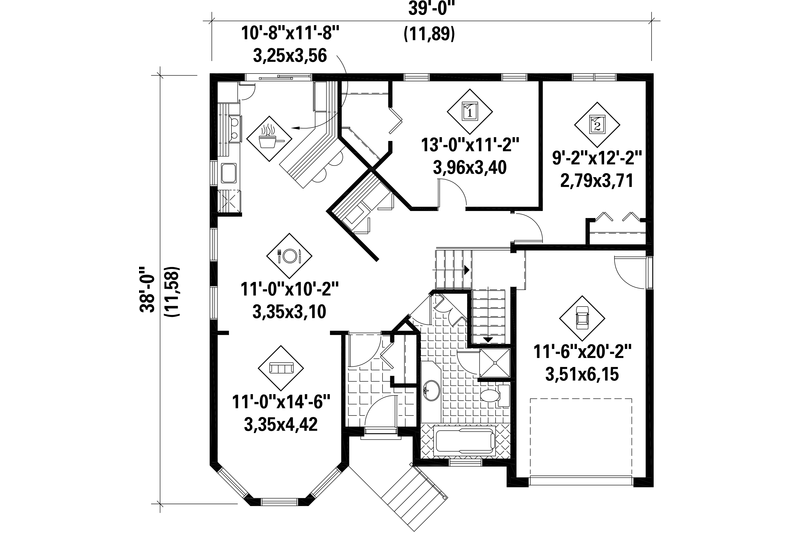 Dream House Plan - Floor Plan - Main Floor for Victorian House Plan #25-4532 - 2 bed, 1 bath