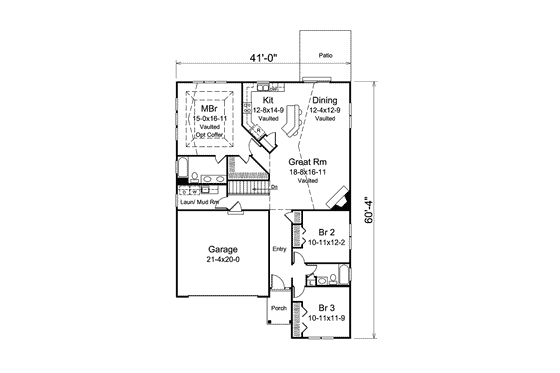 Floor Plan - Main Floor for Cottage House Plan #57-625 - 3 bed, 2 bath