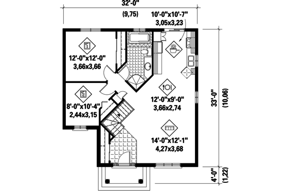 Floor Plan - Main Floor for Classical House Plan #25-4642 - 2 bed, 1 bath