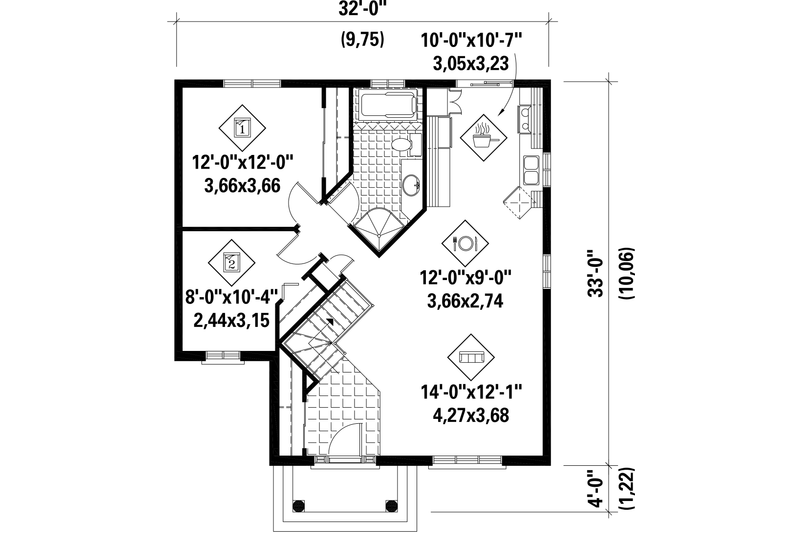 House Plan Design - Floor Plan - Main Floor for Classical House Plan #25-4642 - 2 bed, 1 bath