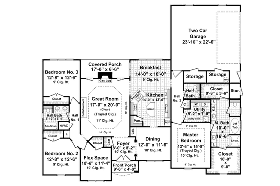 Floor Plan - Main Floor for European House Plan #21-243 - 3 bed, 2.5 bath