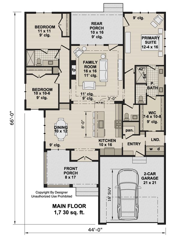 House Design - Floor Plan - Main Floor for Farmhouse House Plan #51-1534 - 3 bed, 2.5 bath