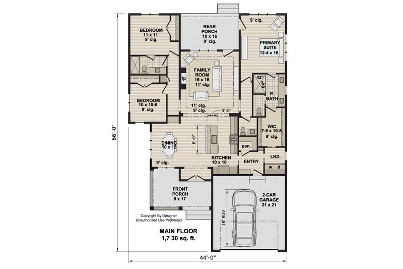 House Design - Floor Plan - Main Floor for Farmhouse House Plan #51-1534 - 3 bed, 2.5 bath