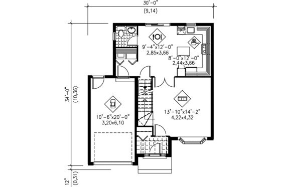 Floor Plan - Main Floor for Traditional House Plan #25-215 - 2 bed, 1.5 bath