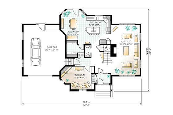Floor Plan - Main Floor for European House Plan #23-2012 - 3 bed, 2.5 bath