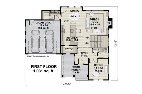Floor Plan - Main Floor for Traditional House Plan #51-1195 - 3 bed, 2.5 bath