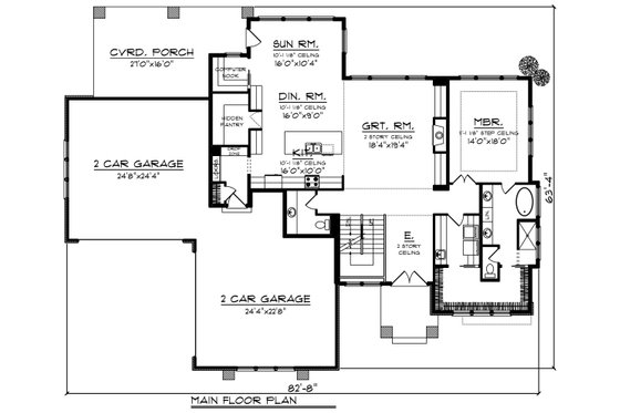 Floor Plan - Main Floor for Modern House Plan #70-1284 - 3 bed, 3.5 bath