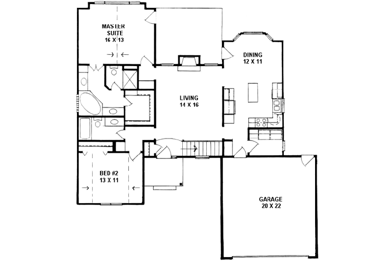Home Plan - Floor Plan - Main Floor for Traditional House Plan #58-162 - 2 bed, 2 bath