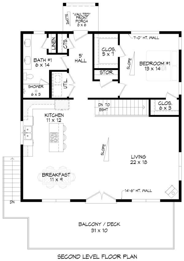 Contemporary Floor Plan - Upper Floor Plan #932-1176