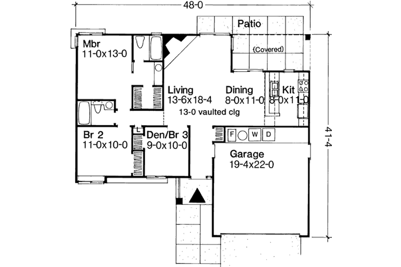 House Blueprint - Floor Plan - Main Floor for Ranch House Plan #320-319 - 2 bed, 2 bath