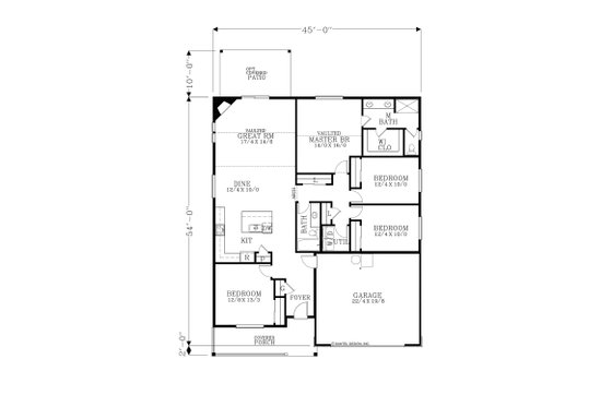 Floor Plan - Main Floor for Craftsman House Plan #53-680 - 4 bed, 2 bath