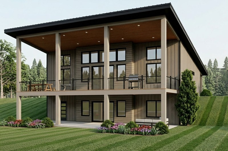 Architectural House Design - Exterior - Rear Elevation 2 for Contemporary House Plan #1064-449 - 3 bed, 3.5 bath