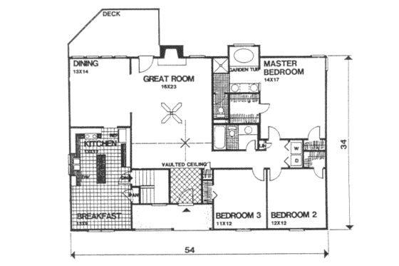 Floor Plan - Main Floor for Traditional House Plan #30-158 - 3 bed, 2 bath
