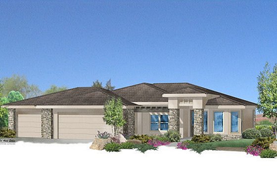 Exterior - Front Elevation for Adobe / Southwestern House Plan #24-226 - 4 bed, 2 bath