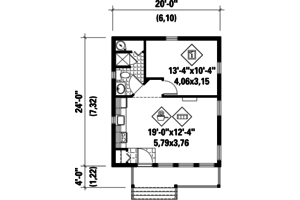Floor Plan - Main Floor for Cabin House Plan #25-4286 - 1 bed, 1 bath