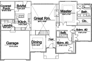 Floor Plan - Main Floor for Traditional House Plan #31-113 - 3 bed, 2 bath