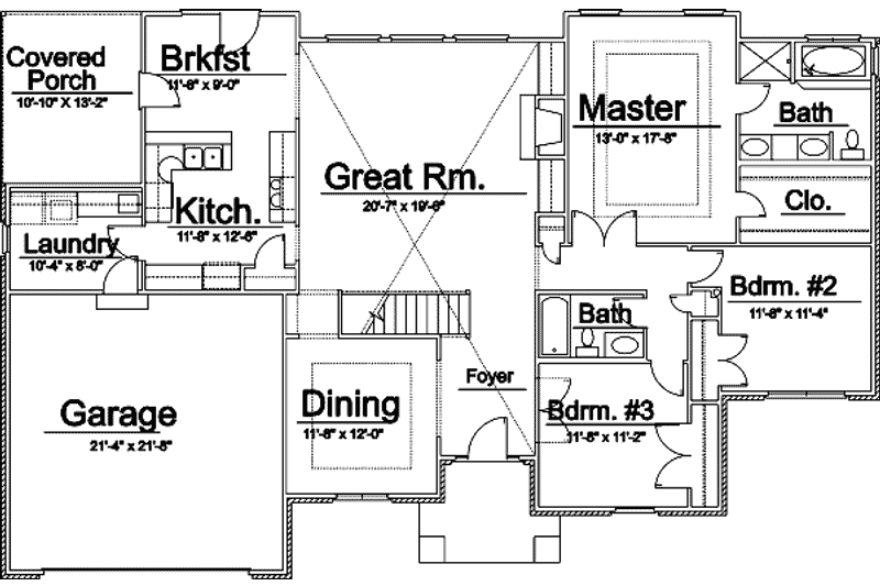 Home Plan - Floor Plan - Main Floor for Traditional House Plan #31-113 - 3 bed, 2 bath