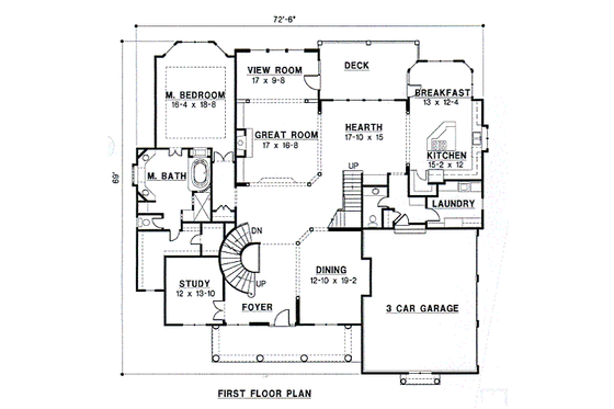 Floor Plan - Main Floor for European House Plan #67-462 - 4 bed, 4.5 bath