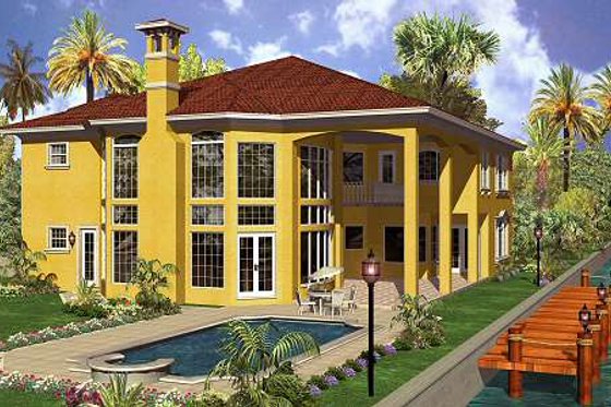 Exterior - Rear Elevation for Mediterranean House Plan #420-193 - 6 bed, 7.5 bath