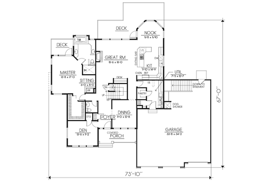 Floor Plan - Main Floor for Traditional House Plan #100-460 - 4 bed, 2.5 bath